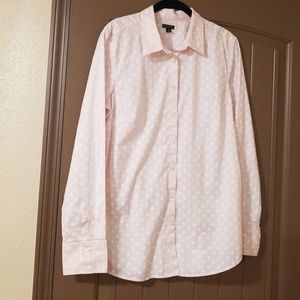 Ann Taylor pink with white polka dot blouse